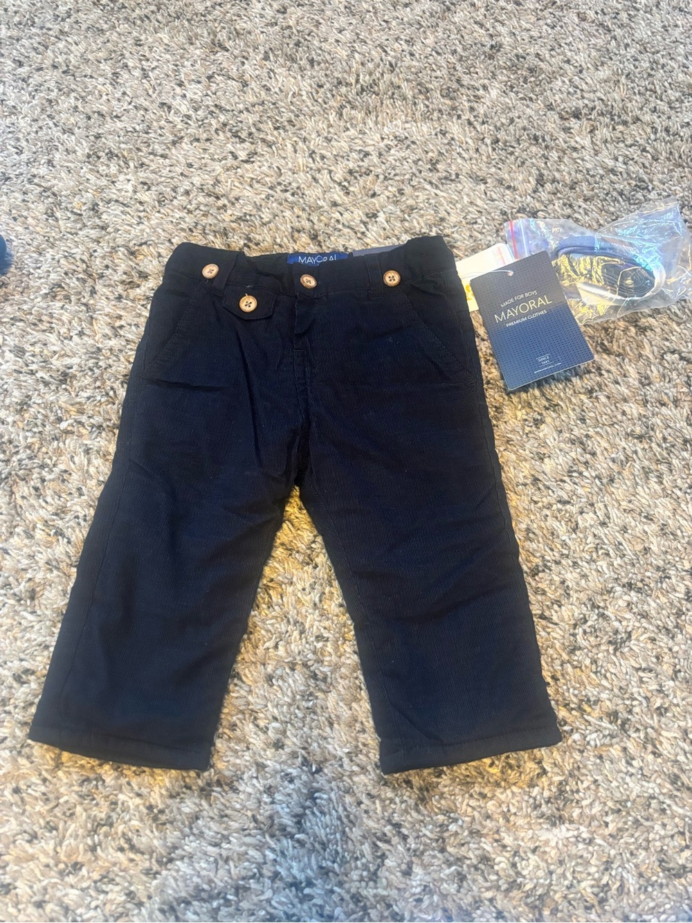Mayoral Black Corduroy Pants with Wooden-Style Buttons 6 months